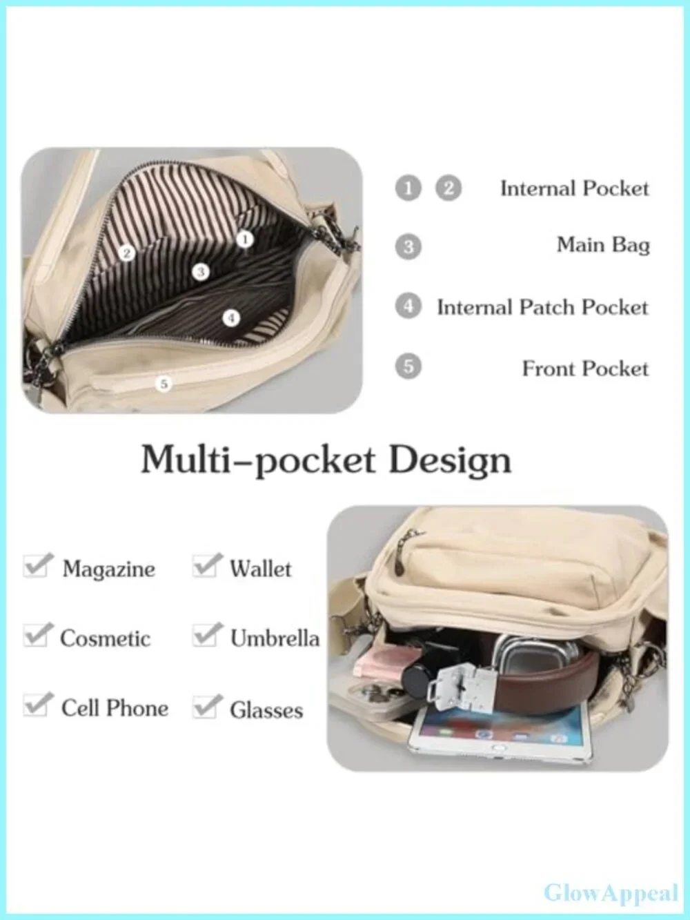 Oxford Handbag Waterproof Shoulder Crossbody Bag Lightweight Top Handle